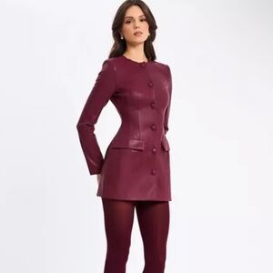 Women Baila Burgundy Faux Leather Blazer Mini Dress